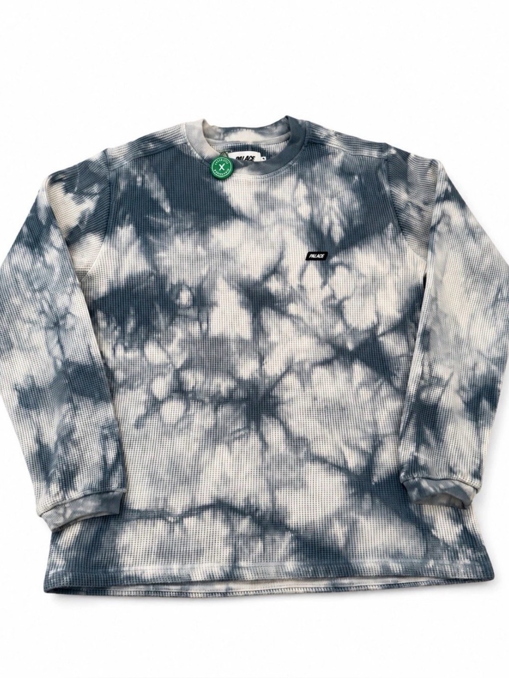 Palace Waffle On Longsleeve Tie Dye Thermal Knit Shirt Men's Size XL Blue Gray